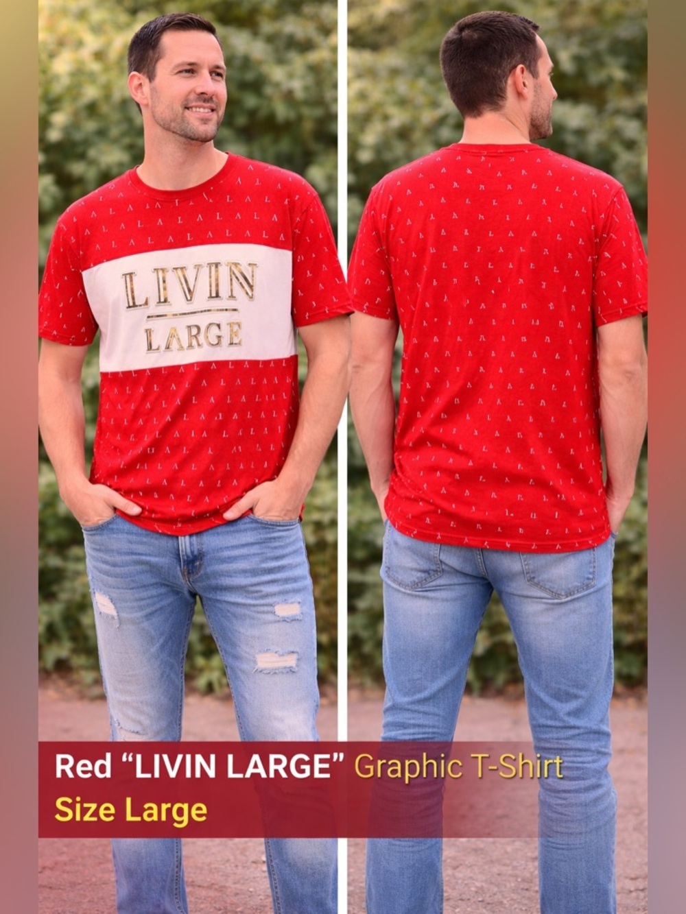 Galaxy By Harvic Red and White Graphic Tee LARGE